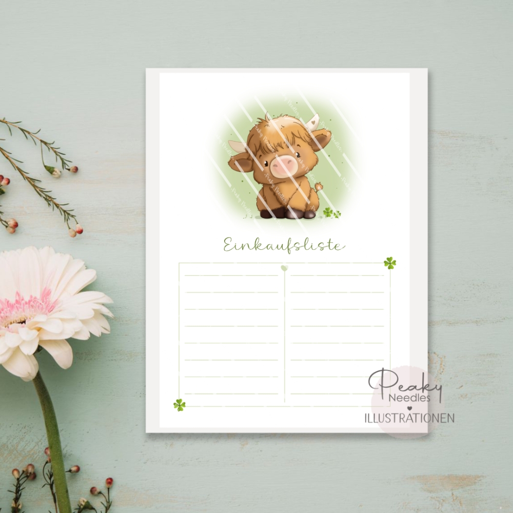 Bild 1 von Hochlandrind Einkaufsliste / Plannerpapier Bundle Print Datei